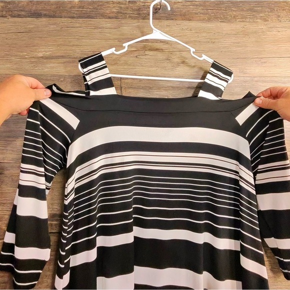 Chico's Monochrome Striped Cold Shoulder Tunic - Picture 8 of 9